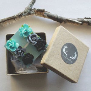 With Etsy purists always on the hunt for now-scarce handmade jewelry, the Blue & Grey Ombré Paper Rose Earring Gift Set is one of Brazeau-Wilson’s best sellers.  [Photo © Samantha Brazeau-Wilson]  