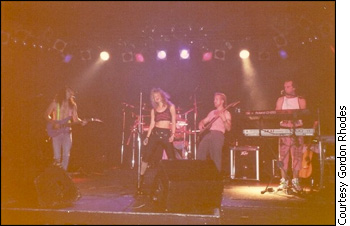 People performing in the 80s on stage at Barrymore's.