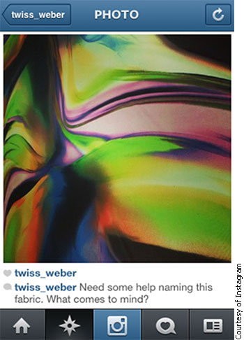 A screenshot of a post on Twiss & Weber's Instagram page that invites followers to suggest names for a newly designed fabric.