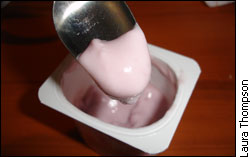 Close up of yogurt on a spoon