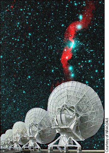 A photo of the VLA overlaid with an image of a galaxy