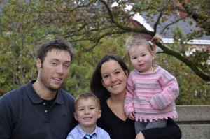 After a rocky financial experience after the birth of their first child the Smit family, Aaron (right), Graydon, Natasha and Maëlle, learned to financially plan for their second child. Photo Credit: John Smit
